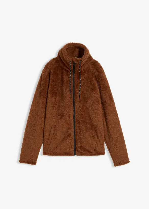 Teddy-Fleece-Jacke in braun von vorne - bonprix
