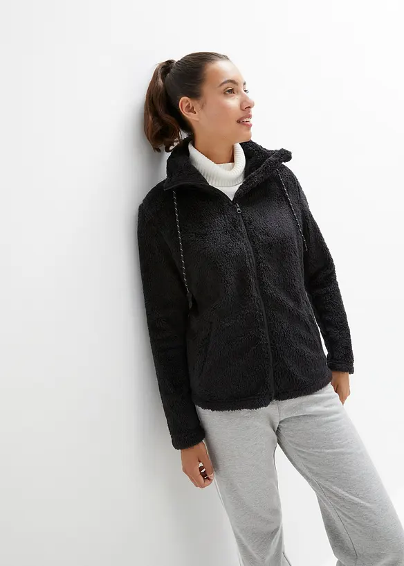 Teddy-Fleece-Jacke in schwarz von vorne (im Anschnitt) - bonprix Teddy-Fleece-Jacke in schwarz von vorne (im Anschnitt) - bonprix