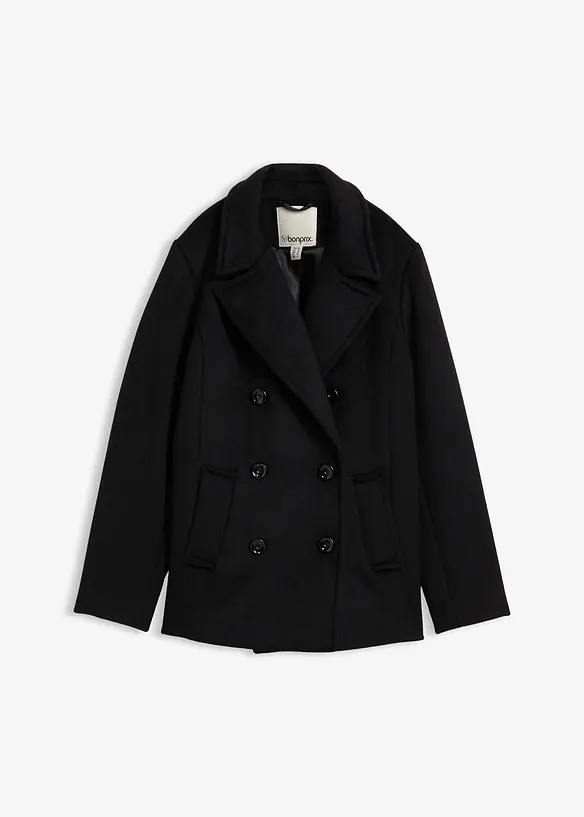 Cabanjacke aus Wolle in schwarz von vorne - bonprix