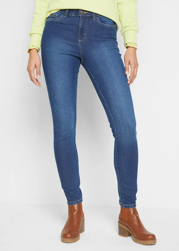 Skinny Jeans Mid Waist, Stretch in blau von vorne - bonprix