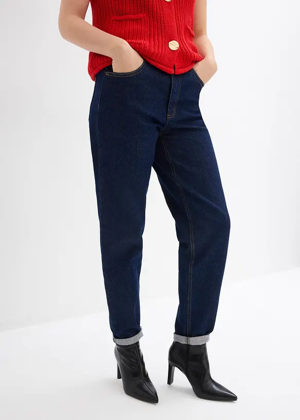 Mom Jeans High Waist, cropped in blau von vorne - bonprix Mom Jeans High Waist, cropped in blau von vorne - bonprix
