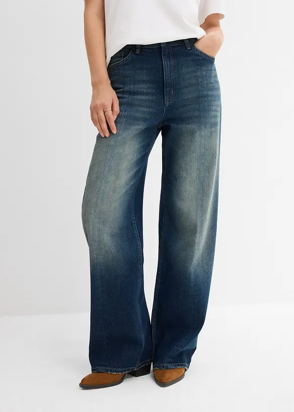 Loose Straight-Jeans High Waist, Low Stretch in blau von vorne - bonprix Loose Straight-Jeans High Waist, Low Stretch in blau von vorne - bonprix
