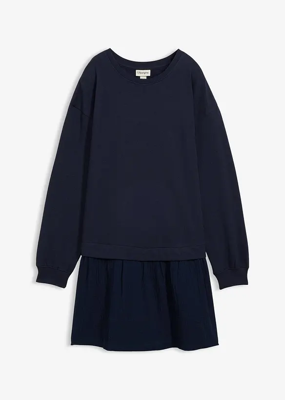 Sweatkleid mit Webrock in blau von vorne - bonprix Sweatkleid mit Webrock in blau von vorne - bonprix