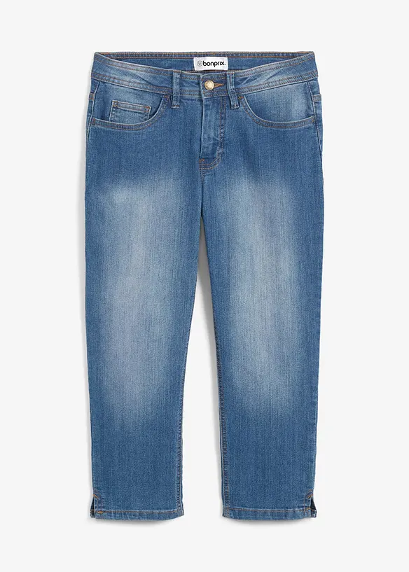 Capri-Jeans Mid Waist, mit Gürtelschlaufen in blau von vorne - bonprix Capri-Jeans Mid Waist, mit Gürtelschlaufen in blau von vorne - bonprix