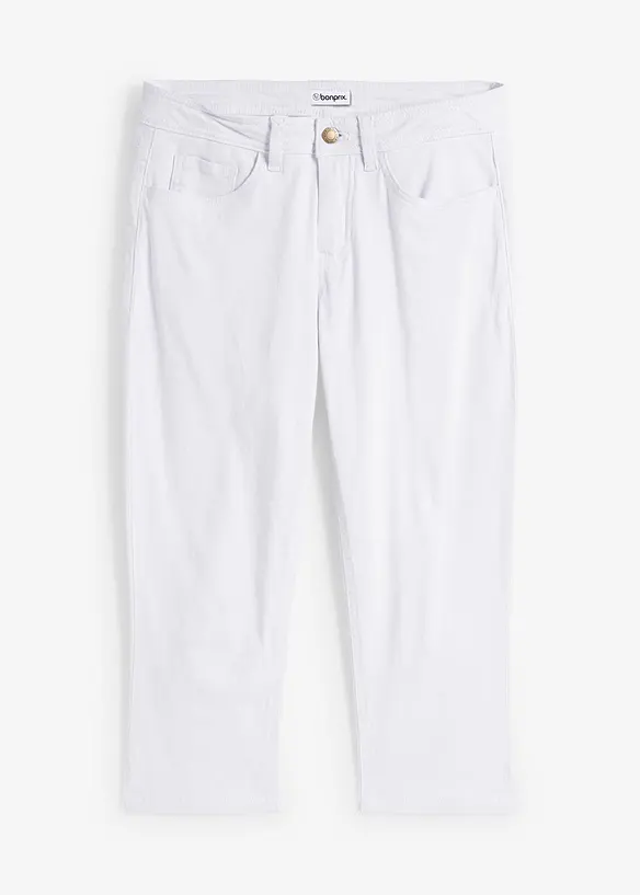 Capri-Jeans Mid Waist, mit Gürtelschlaufen in weiß von vorne - bonprix Capri-Jeans Mid Waist, mit Gürtelschlaufen in weiß von vorne - bonprix