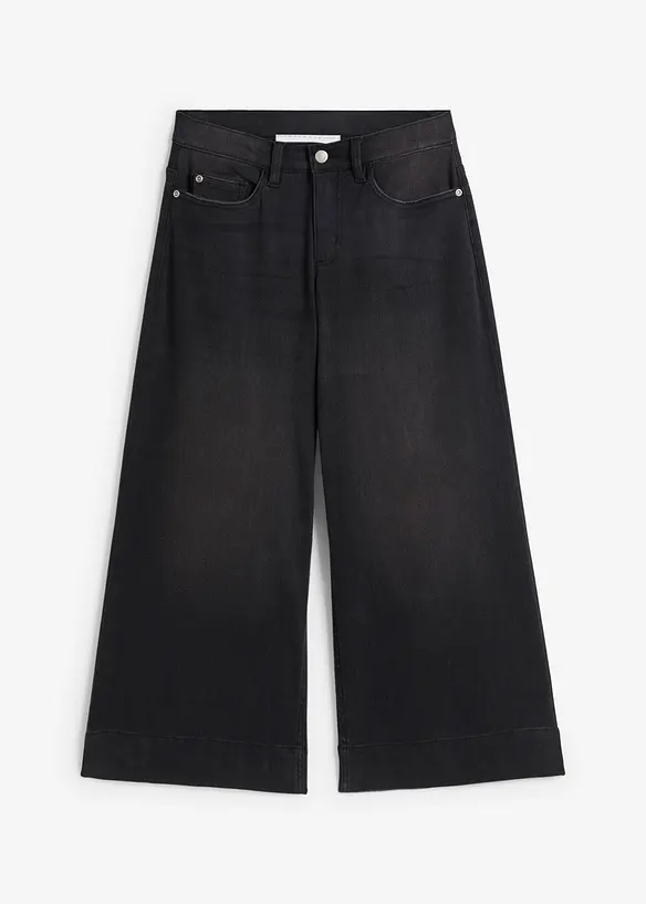 Ultra-Soft-Jeans, Culotte in schwarz von vorne - bonprix