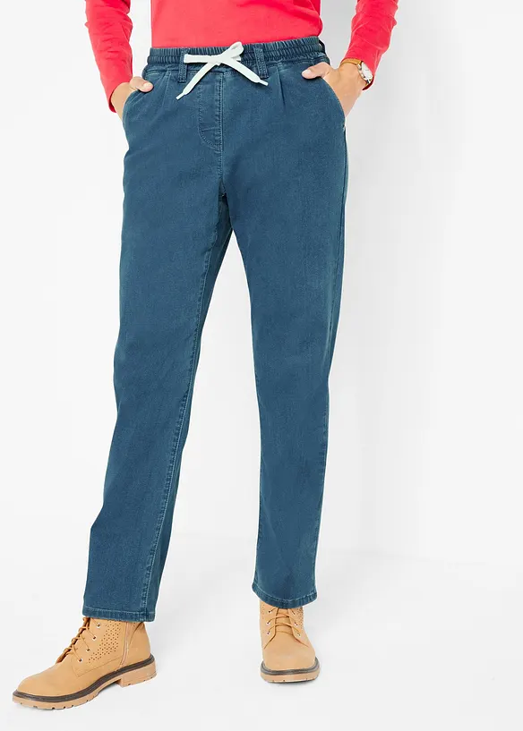 Mom-Jeans Mid Waist, Thermo mit Bequembund in blau von vorne - bonprix Mom-Jeans Mid Waist, Thermo mit Bequembund in blau von vorne - bonprix