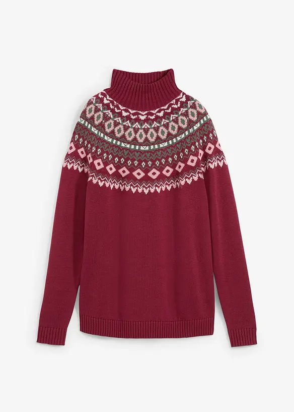 Norweger-Rollkragenpullover aus Baumwoll-Mix in rot von vorne - bonprix Norweger-Rollkragenpullover aus Baumwoll-Mix in rot von vorne - bonprix