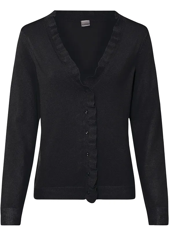 Feinstrickjacke aus fließendem Viskose-Mix in schwarz von vorne - bonprix Feinstrickjacke aus fließendem Viskose-Mix in schwarz von vorne - bonprix