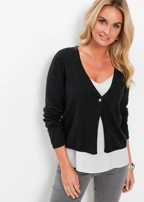 Feinstrickjacke in schwarz von vorne (im Anschnitt) - bonprix Feinstrickjacke in schwarz von vorne (im Anschnitt) - bonprix