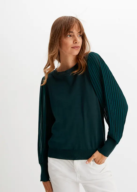 Feinstrickpullover aus softem Viskose-Mix in grün von vorne (im Anschnitt) - bonprix Feinstrickpullover aus softem Viskose-Mix in grün von vorne (im Anschnitt) - bonprix