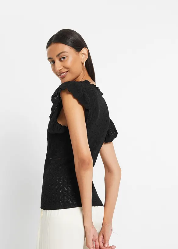 Strickshirt aus softem Viskose-Mix in schwarz von hinten (im Anschnitt) - bonprix