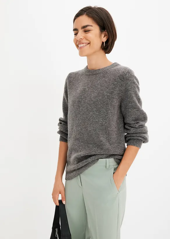Pullover mit Ballonärmeln in grau von vorne (im Anschnitt) - bonprix Pullover mit Ballonärmeln in grau von vorne (im Anschnitt) - bonprix