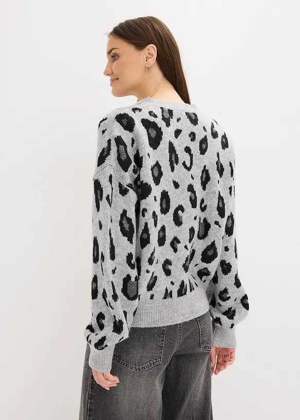 Strickjacke mit Jacquardmuster in grau von hinten (im Anschnitt) - bonprix Strickjacke mit Jacquardmuster in grau von hinten (im Anschnitt) - bonprix