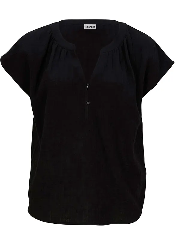 Musselin-Blusentop aus reiner Baumwolle in schwarz von vorne - bonprix Musselin-Blusentop aus reiner Baumwolle in schwarz von vorne - bonprix