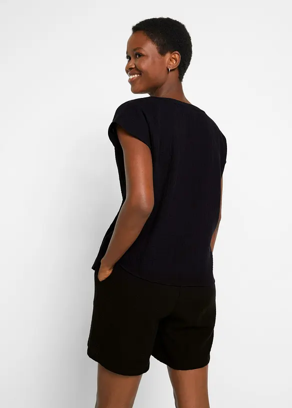 Musselin-Blusentop aus reiner Baumwolle in schwarz von hinten (im Anschnitt) - bonprix Musselin-Blusentop aus reiner Baumwolle in schwarz von hinten (im Anschnitt) - bonprix