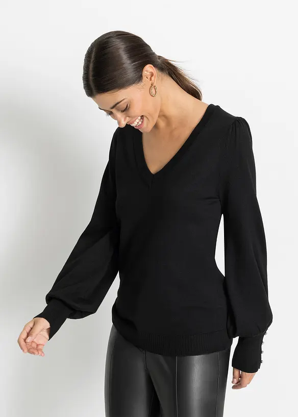 Feinstrickpullover aus Viskose-Mix in schwarz von vorne (im Anschnitt) - bonprix Feinstrickpullover aus Viskose-Mix in schwarz von vorne (im Anschnitt) - bonprix