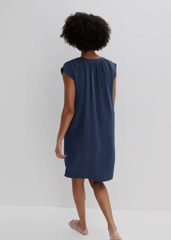 Minikleid aus reiner Baumwolle in blau von hinten (Totalaufnahme) - bonprix