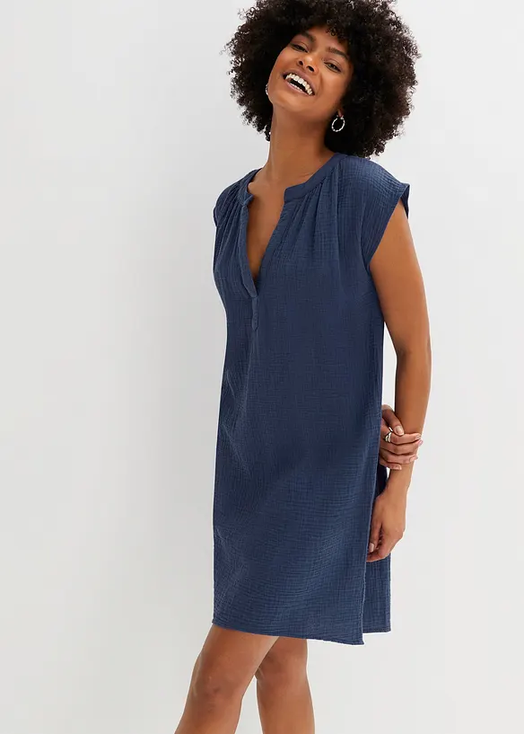 Minikleid aus reiner Baumwolle in blau von vorne (Totalaufnahme) - bonprix
