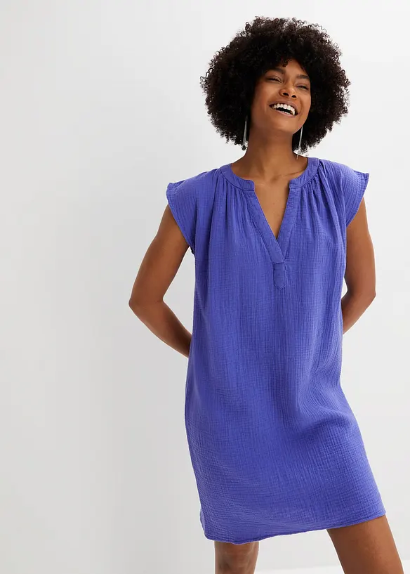Minikleid aus reiner Baumwolle in lila von vorne (Totalaufnahme) - bonprix