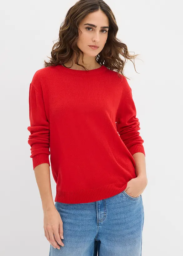 Strick-Pullover mit Rundhals-Ausschnitt in rot von vorne (im Anschnitt) - bonprix Strick-Pullover mit Rundhals-Ausschnitt in rot von vorne (im Anschnitt) - bonprix