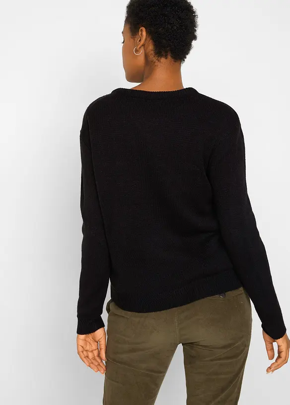 Strick-Pullover mit Rundhals-Ausschnitt in schwarz von hinten (im Anschnitt) - bonprix Strick-Pullover mit Rundhals-Ausschnitt in schwarz von hinten (im Anschnitt) - bonprix