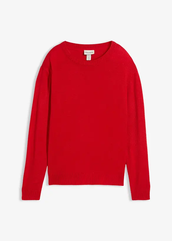 Strick-Pullover mit Rundhals-Ausschnitt in rot von vorne - bonprix Strick-Pullover mit Rundhals-Ausschnitt in rot von vorne - bonprix