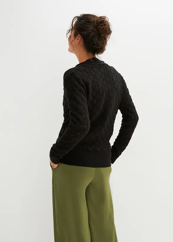 Ajour-Pullover in Wickeloptik in schwarz von hinten (im Anschnitt) - bonprix Ajour-Pullover in Wickeloptik in schwarz von hinten (im Anschnitt) - bonprix