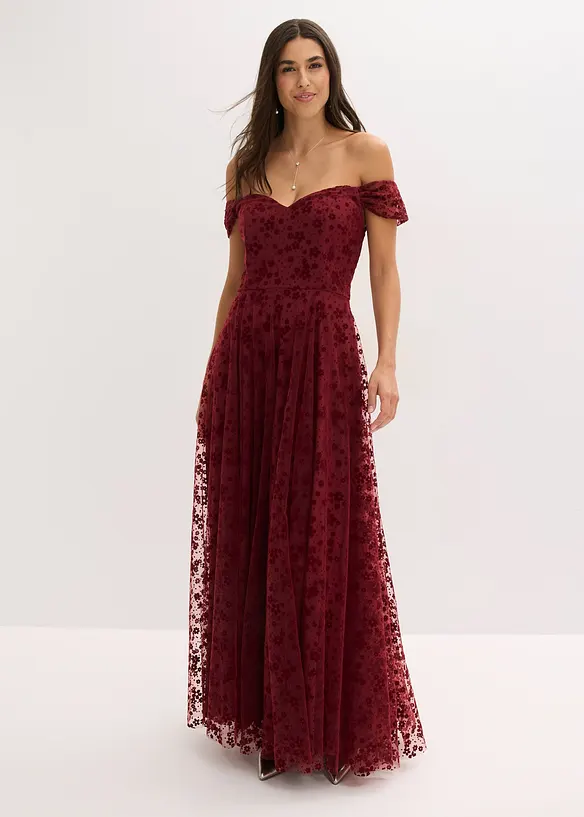 Abendkleid mit bezaubernder Blumenstickerei in rot von vorne (Totalaufnahme) - bonprix Abendkleid mit bezaubernder Blumenstickerei in rot von vorne (Totalaufnahme) - bonprix