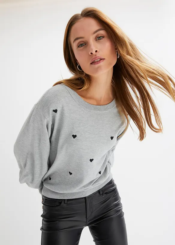 Feinstrickpullover aus Viskose-Mix in grau von vorne (im Anschnitt) - bonprix Feinstrickpullover aus Viskose-Mix in grau von vorne (im Anschnitt) - bonprix