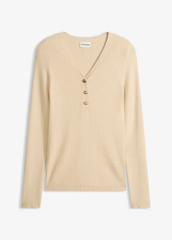 Rippenpullover mit Viskose in beige von vorne - bonprix Rippenpullover mit Viskose in beige von vorne - bonprix