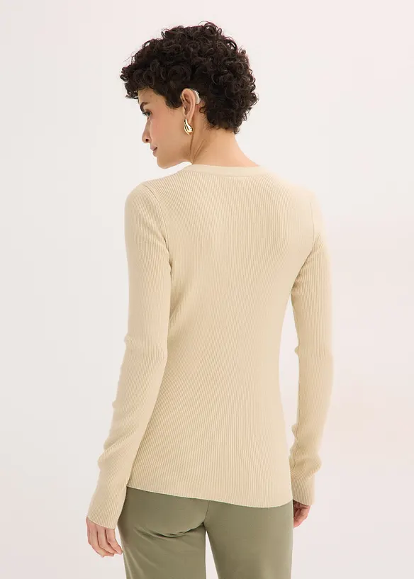 Rippenpullover mit Viskose in beige von hinten (im Anschnitt) - bonprix Rippenpullover mit Viskose in beige von hinten (im Anschnitt) - bonprix