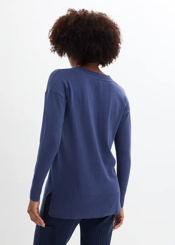 Long-Pullover in blau von hinten (im Anschnitt) - bonprix Long-Pullover in blau von hinten (im Anschnitt) - bonprix