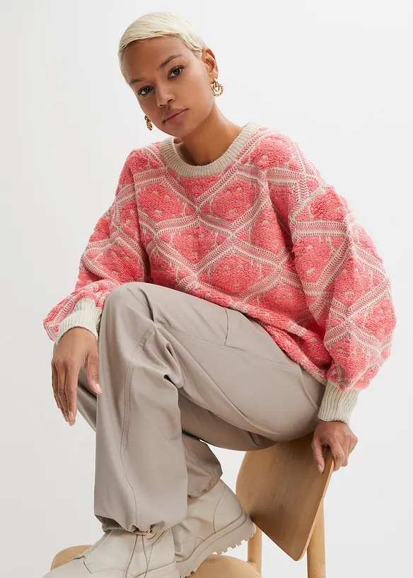 Boxy-Strickpullover in rosa von vorne (im Anschnitt) - bonprix