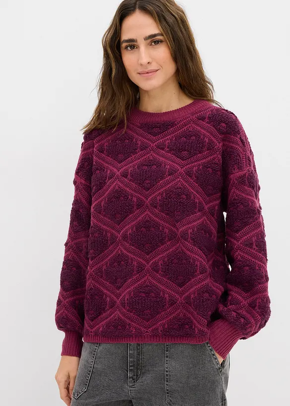 Boxy-Strickpullover in lila von vorne (im Anschnitt) - bonprix