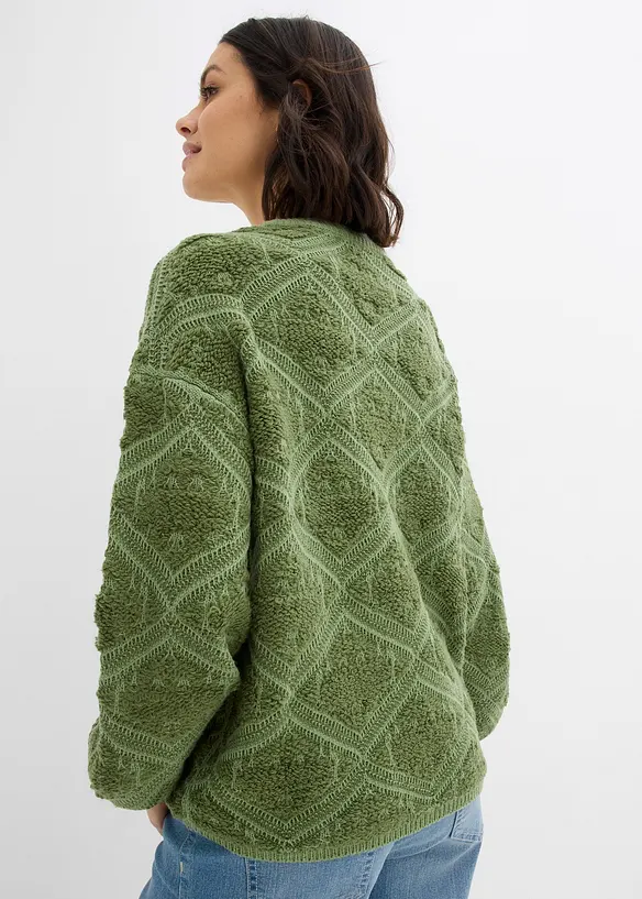 Boxy-Strickpullover in grün von hinten (im Anschnitt) - bonprix