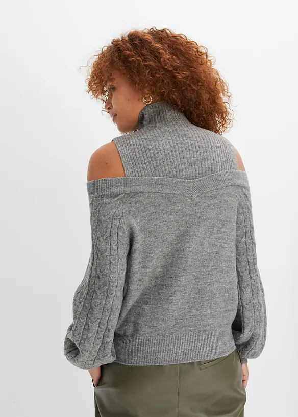 Schulterfreier Pullover in grau von hinten (im Anschnitt) - bonprix
