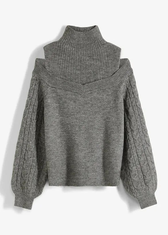 Schulterfreier Pullover in grau von vorne - bonprix