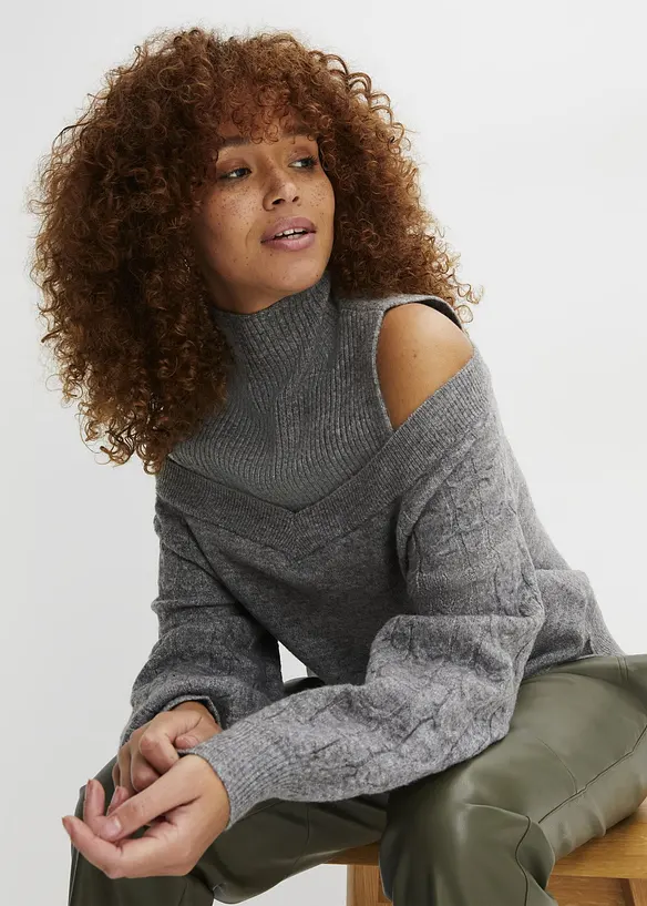 Schulterfreier Pullover in grau von vorne (im Anschnitt) - bonprix