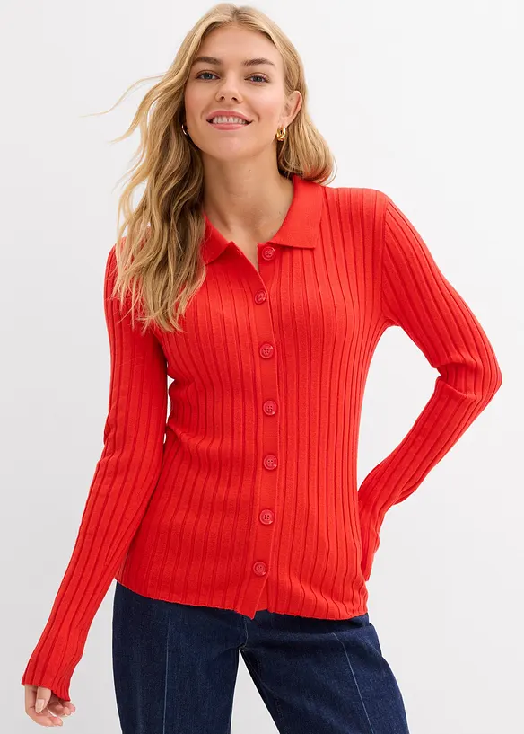 Geripptes Shirt aus fließendem Viskose-Mix in rot von vorne (im Anschnitt) - bonprix Geripptes Shirt aus fließendem Viskose-Mix in rot von vorne (im Anschnitt) - bonprix