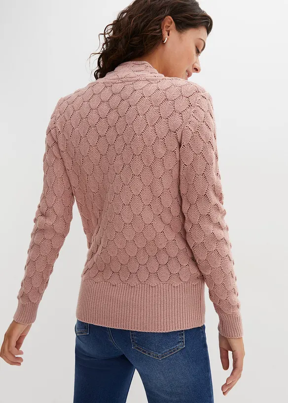 Ajour-Pullover in Wickeloptik in rosa von hinten (im Anschnitt) - bonprix