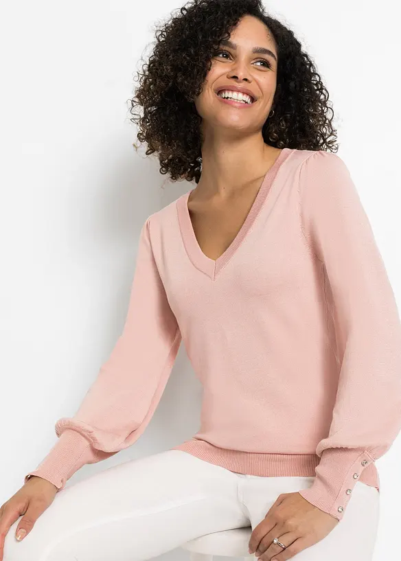 Feinstrickpullover aus Viskose-Mix in rosa von vorne (im Anschnitt) - bonprix Feinstrickpullover aus Viskose-Mix in rosa von vorne (im Anschnitt) - bonprix