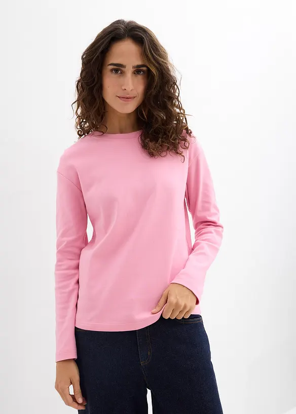 Langarmshirt aus reiner schwerer Bio-Baumwolle in rosa von vorne (im Anschnitt) - bonprix