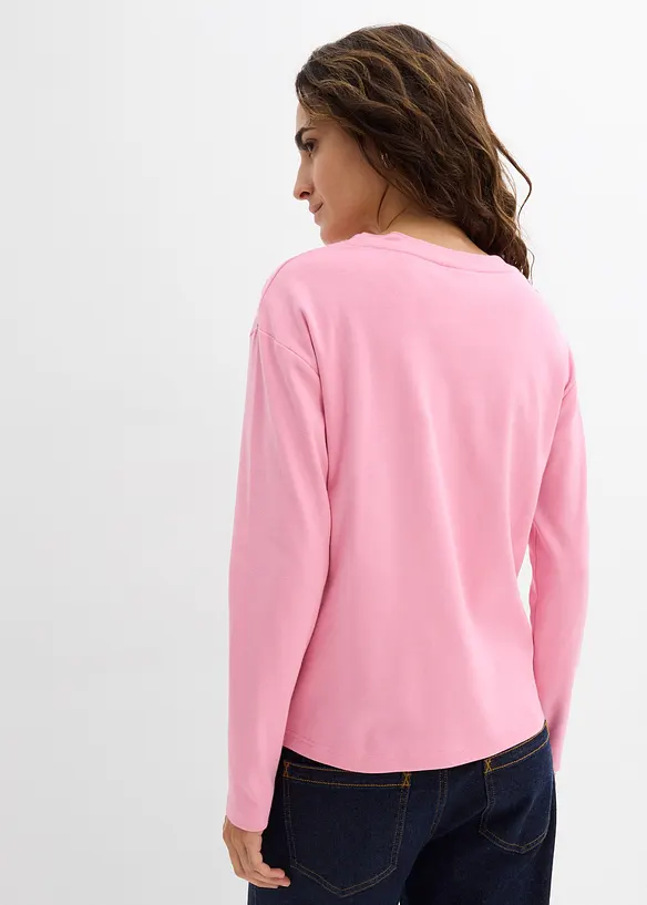 Langarmshirt aus reiner schwerer Bio-Baumwolle in rosa von hinten (im Anschnitt) - bonprix