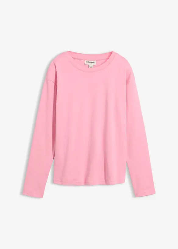 Langarmshirt aus reiner schwerer Bio-Baumwolle in rosa von vorne - bonprix