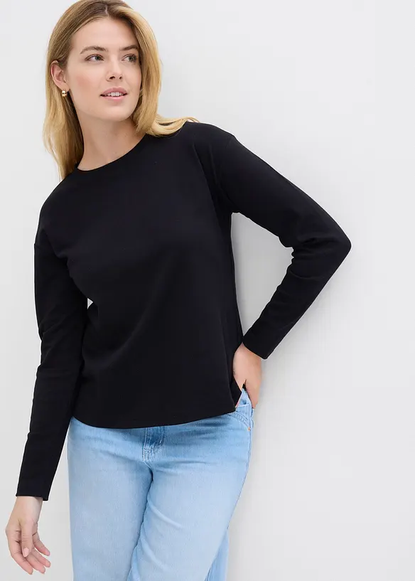 Langarmshirt aus reiner schwerer Bio-Baumwolle in schwarz von vorne (im Anschnitt) - bonprix Langarmshirt aus reiner schwerer Bio-Baumwolle in schwarz von vorne (im Anschnitt) - bonprix