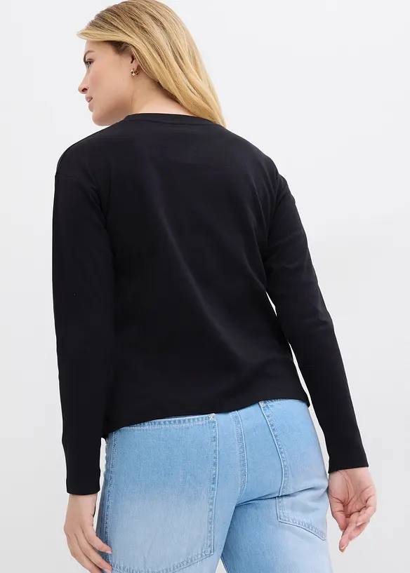 Langarmshirt aus reiner schwerer Bio-Baumwolle in schwarz von hinten (im Anschnitt) - bonprix Langarmshirt aus reiner schwerer Bio-Baumwolle in schwarz von hinten (im Anschnitt) - bonprix