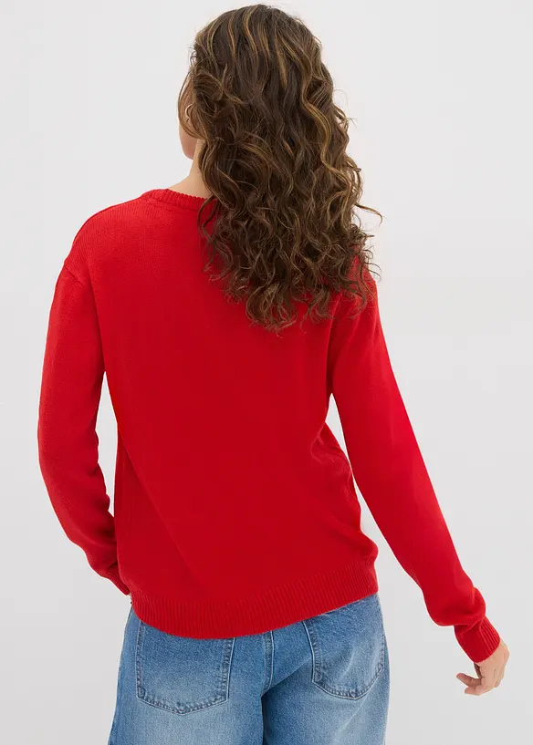 Strick-Pullover mit Rundhals-Ausschnitt in rot von hinten (im Anschnitt) - bonprix Strick-Pullover mit Rundhals-Ausschnitt in rot von hinten (im Anschnitt) - bonprix