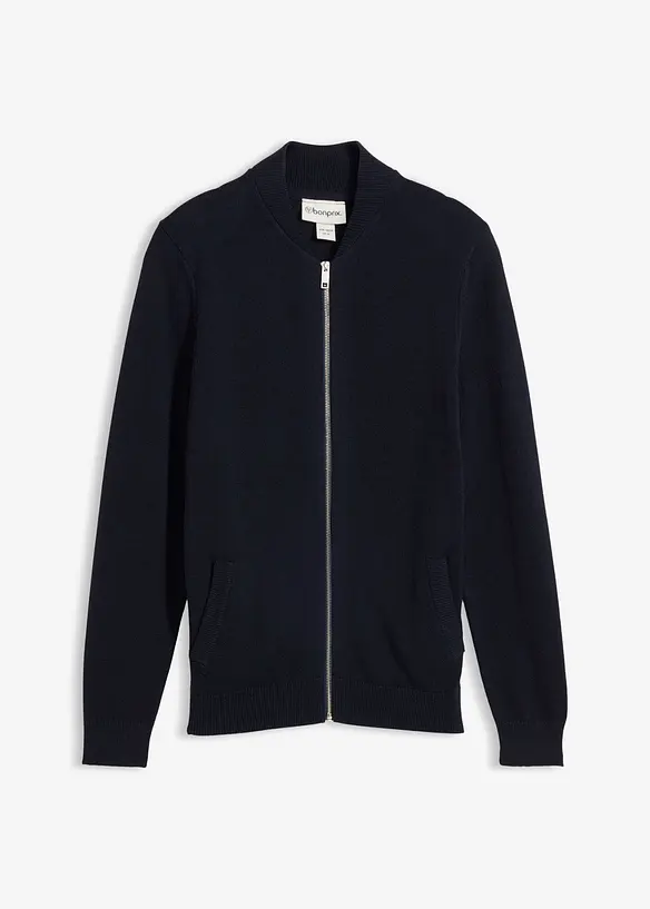 Strickjacke in Regular Fit in blau von vorne - bonprix
