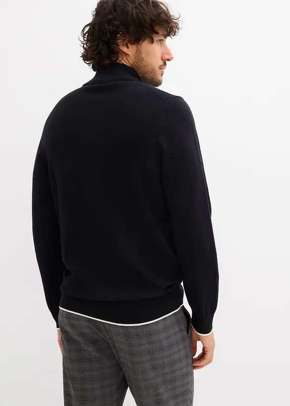 Troyer-Pullover mit Baumwolle in schwarz von hinten (im Anschnitt) - bonprix